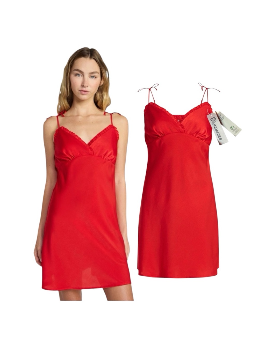 No Boundaries Red Ruffle Trim Chemise Sleep Dress